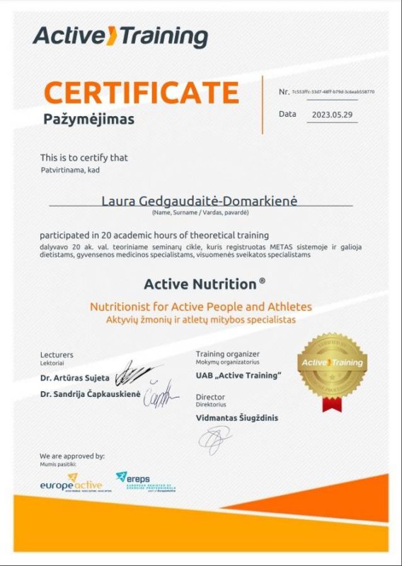 Aktyvių žmonių ir atletų mitybos specialistas_sertifikatas