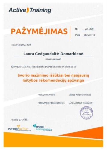Pažymėjimas Active Training